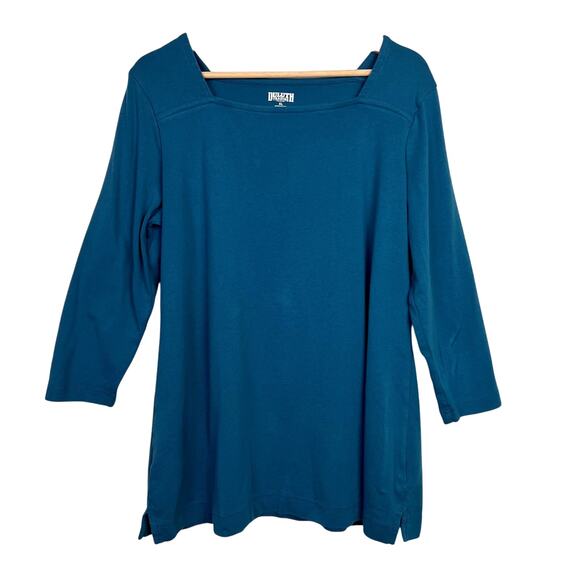 Duluth Trading Women's SZ XL Blue Longtail T 3/4 Sleeve Tunic Cotton Square Neck - Picture 1 of 6